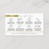 Carte De Visite Spray Tan Aftercare Guide moderne Blanc & Or (Dos)