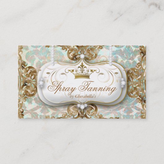 Carte De Visite Spray Tan Elegant Couronne Damask Bijoux (Devant)