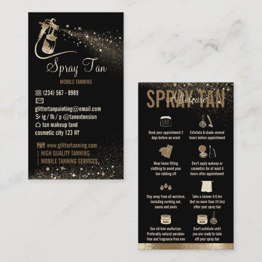 Carte De Visite Spray Tan Instructions de soins postérieurs Sparkl (Devant / Derrière)