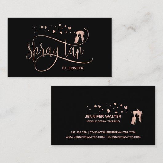 Carte De Visite Spray Tan machine mobile studio de bronzage coeurs (Devant / Derrière)