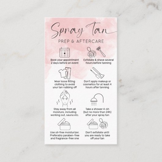 Carte De Visite Spray Tan Prep & Aftercare Guide Aquarelle (Devant)