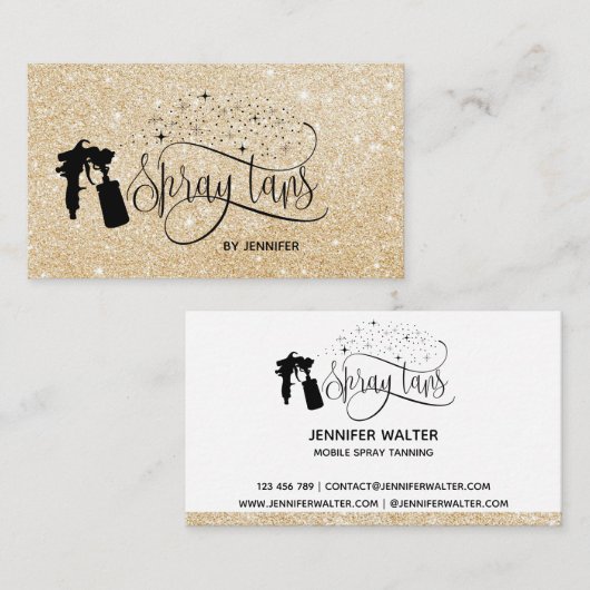 Carte De Visite Spray tan script or parties scintillant confetti (Devant / Derrière)