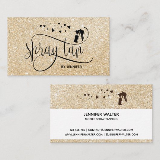 Carte De Visite Spray tan script or parties scintillant confetti c (Devant / Derrière)