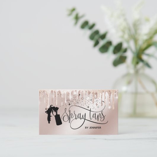Carte De Visite Spray tan script parties scintillant gouttes d'or (Debout devant)