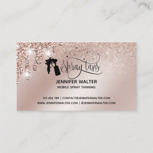 Carte De Visite Spray tan script parties scintillant gouttes d'or (Dos)