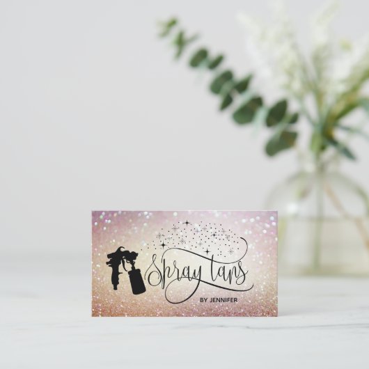 Carte De Visite Spray tan script parties scintillant or marbre tex (Debout devant)