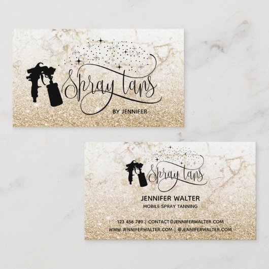 Carte De Visite Spray tan script parties scintillant or marbre tex (Devant / Derrière)
