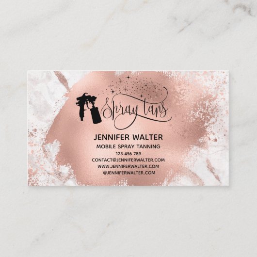 Carte De Visite Spray tan script parties scintillant rose or splas (Dos)
