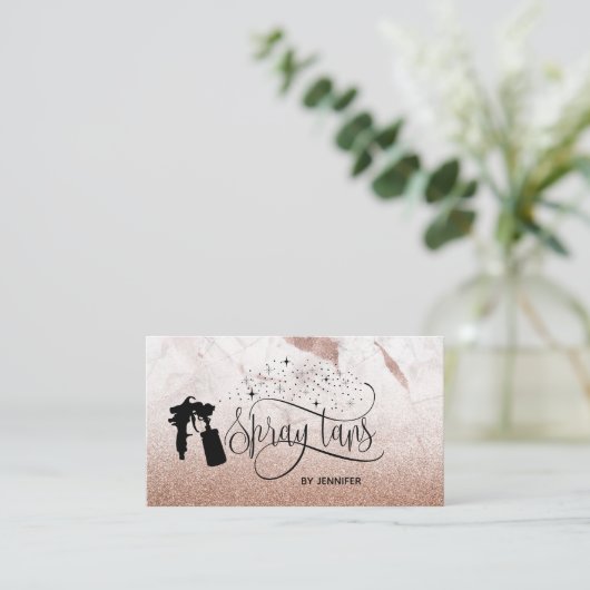 Carte De Visite Spray tan script rose or marbre texture (Debout devant)
