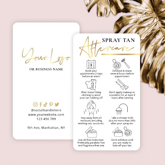 Carte De Visite Spray Tanning Aftercare Guide Blanc & Or