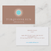 Carte De Visite Spray Tanning Tan et Turquoise Sun Logo (Devant / Derrière)