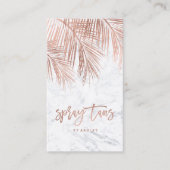 Carte De Visite Spray tans script rose or palmier feuille marbre (Devant)