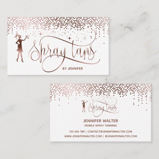 Carte De Visite Spray tans script rose or parties scintillant conf (Devant / Derrière)