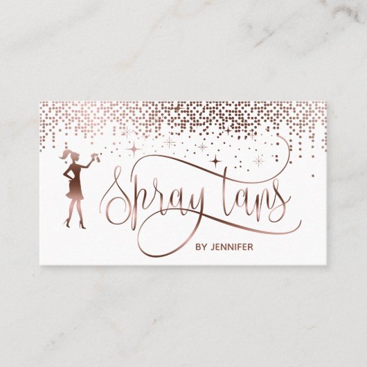Carte De Visite Spray tans script rose or parties scintillant conf (Devant)