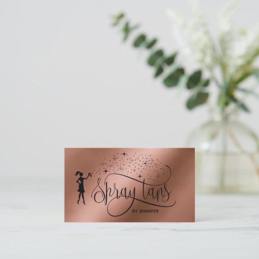 Carte De Visite Spray tans script rose or parties scintillant cuiv (Debout devant)
