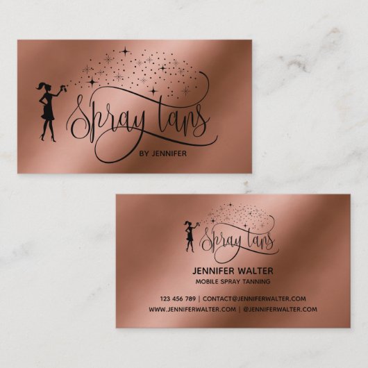 Carte De Visite Spray tans script rose or parties scintillant cuiv (Devant / Derrière)