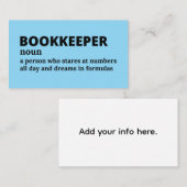 Carte De Visite Spreadsheet Champion - Funny Bokeeper Design (Devant / Derrière)
