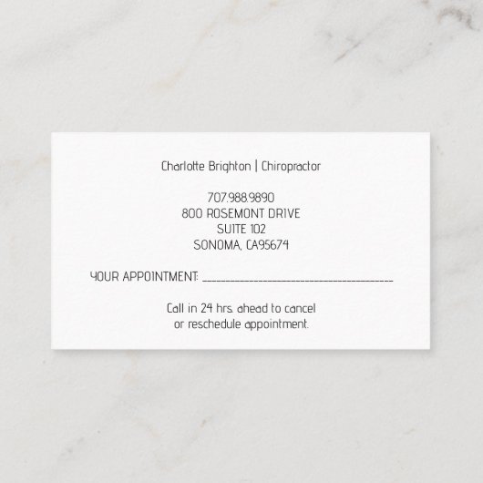 Carte De Visite Squelette floral Chiropractor Black Nomination & (Dos)