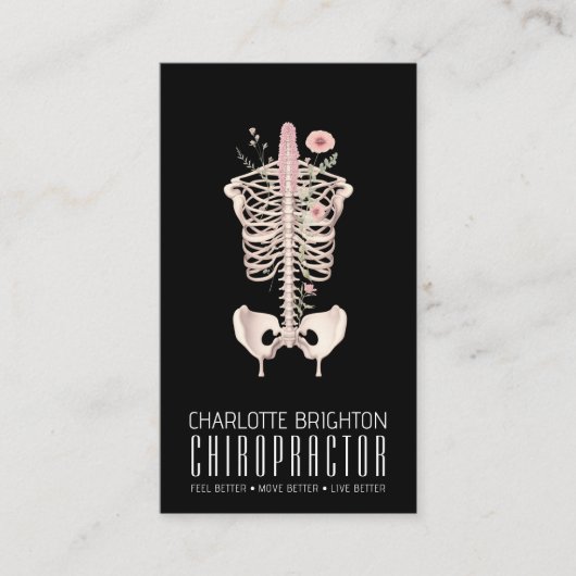 Carte De Visite Squelette floral Chiropractor Black Nomination & (Devant)