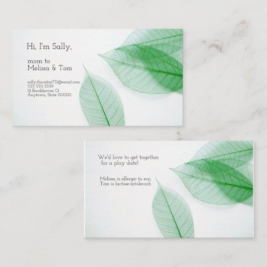 Carte De Visite Squelettes de feuilles en blanc (Devant / Derrière)