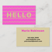 Carte De Visite Squiggles super Khaki Beige Bubblegum rose Bonjour (Devant / Derrière)