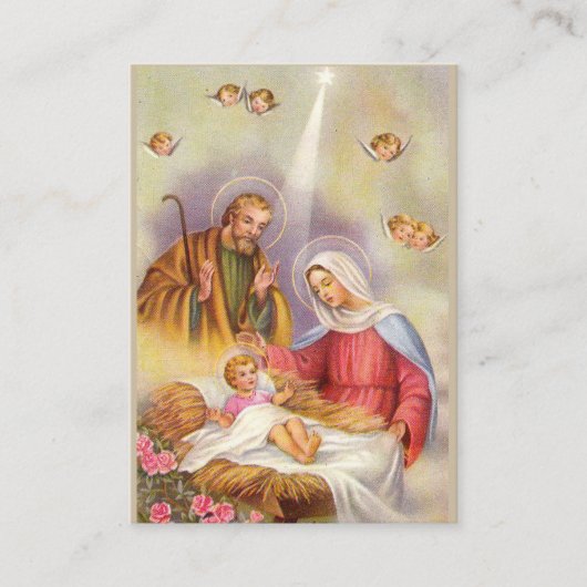 Carte De Visite St Joseph, mère Mary, bébé Jésus, anges saints (Devant)