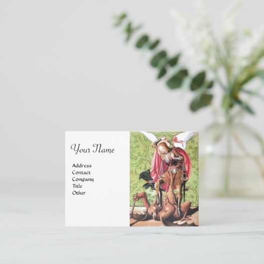 Carte De Visite ST. MICHAEL, DRAGON ET JUSTICE, Blanc Vert Rouge (Debout devant)