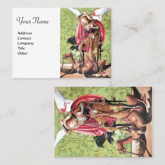 Carte De Visite ST. MICHAEL, DRAGON ET JUSTICE, Blanc Vert Rouge (Devant / Derrière)