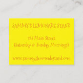 Carte De Visite Stand de citronnade jaune citron Ade Pitcher (Dos)