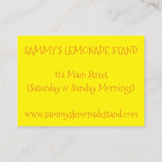 Carte De Visite Stand de citronnade jaune citron Ade Pitcher (Dos)