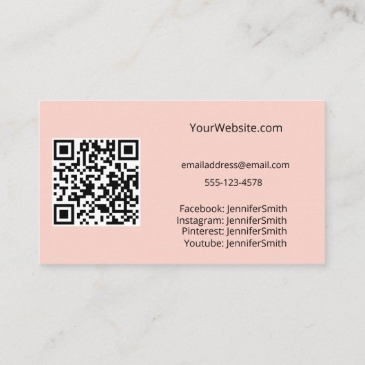 Carte De Visite Stand de gâteau Élégant Boulangerie Pêcher QR Code (Dos)