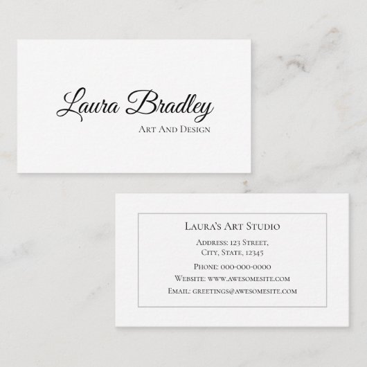 Carte De Visite Standard blanc simple et élégant, affaires de 3,5  (Devant / Derrière)