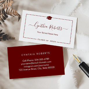 Carte De Visite Standard de graduation en blanc foncé rouge