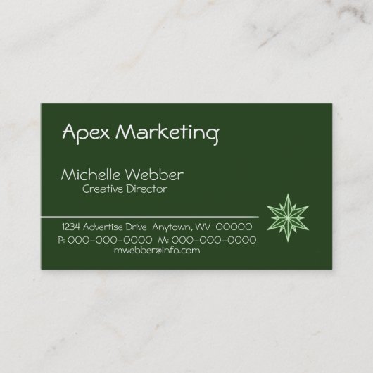 Carte de visite Starburst élégant, vert forêt (Devant)