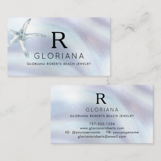 Carte De Visite Starfish Mère de Pearl Monogram Logo (Devant / Derrière)