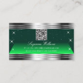 Carte De Visite Stars chatoyants Vert Argent Bordures avec code QR (Dos)