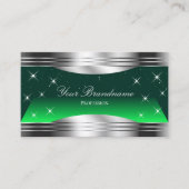 Carte De Visite Stars chatoyants Vert Argent Bordures avec code QR (Devant)