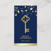 Carte De Visite Stars Confetti Chic Gold Antique Key Immobilier (Devant)