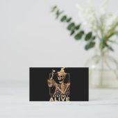 Carte De Visite Staying Alive Funny Skeleton Drinking Coffee Happy (Debout devant)