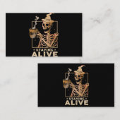 Carte De Visite Staying Alive Funny Skeleton Drinking Coffee Happy (Devant / Derrière)
