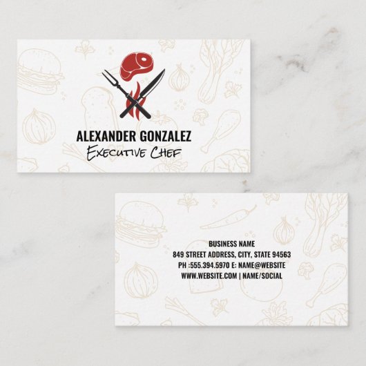 Carte De Visite Steak | Icônes alimentaires (Devant / Derrière)