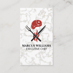 Carte De Visite Steak   Service Cutlery   Chef   Marbre