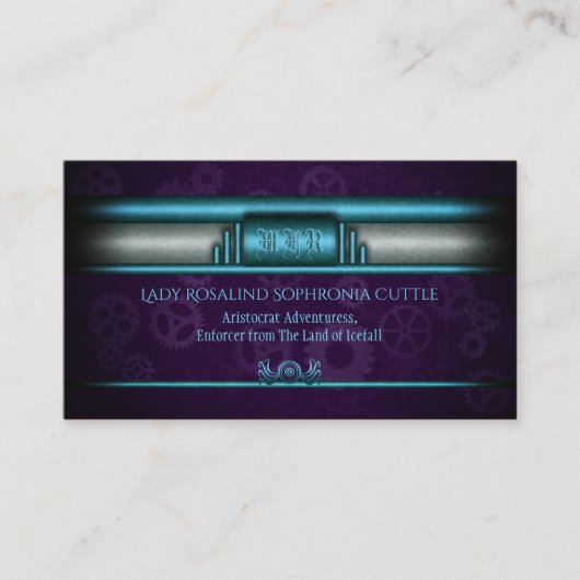 Carte De Visite Steampunk, bleu glace, roux, Monogramme (Devant)
