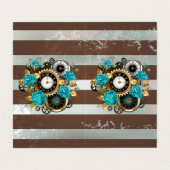 Carte De Visite Steampunk Clock and Turquoise Roses on Striped (Extérieur déplié)