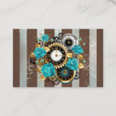 Carte De Visite Steampunk Clock and Turquoise Roses on Striped (Devant)