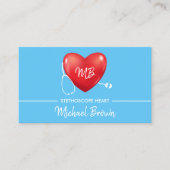 Carte De Visite Stethoscope Coeur Infirmière Docteur Blue (Devant)