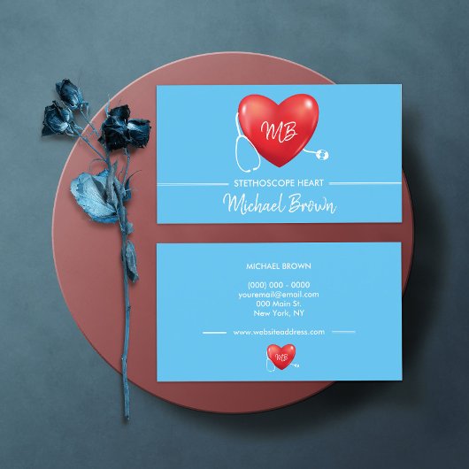 Carte De Visite Stethoscope Coeur Infirmière Docteur Blue