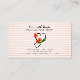 Carte De Visite Stéthoscope floral infirmière rose