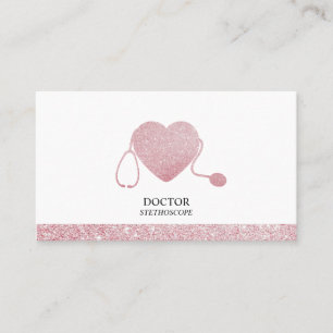 Carte De Visite Stéthoscope rose docteur coeur brillant