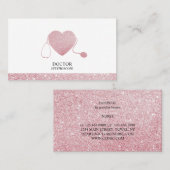 Carte De Visite Stéthoscope Rose Sparkling Docteur Coeur (Devant / Derrière)